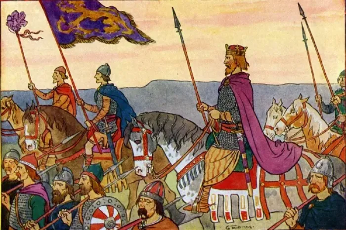 Framed Print : King Edwin with his troops Framed Print : King Edwin with his troops