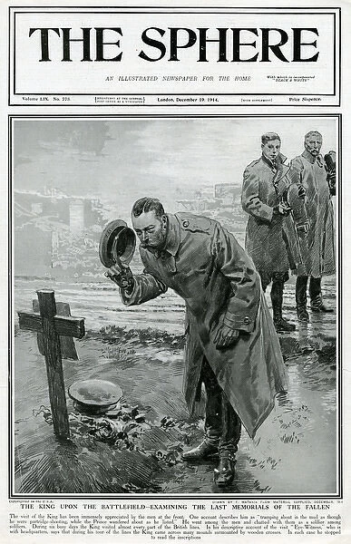 King George V examining memorials on the battlefield