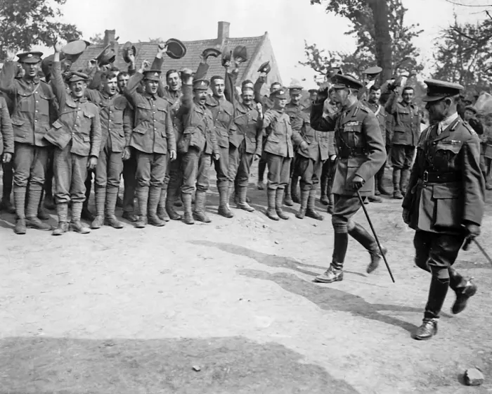 Framed Print : King George V meeting troops, Western Front, WW1 Framed Print : King George V meeting troops, Western Front, WW1