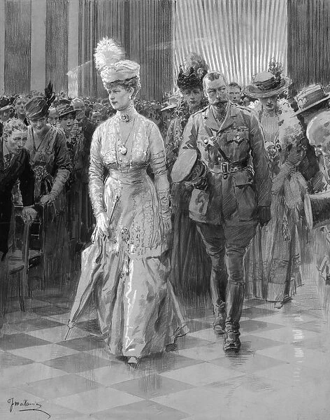 King George V and Queen Mary walking down aisle
