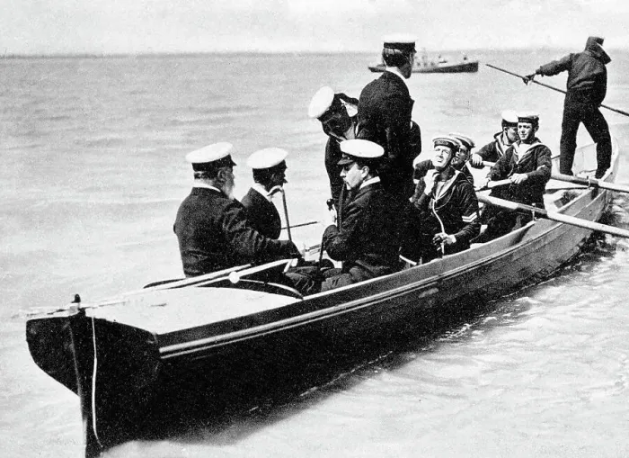 Framed Print : King going on board, Cowes Week Isle of Wight Framed Print : King going on board, Cowes Week Isle of Wight