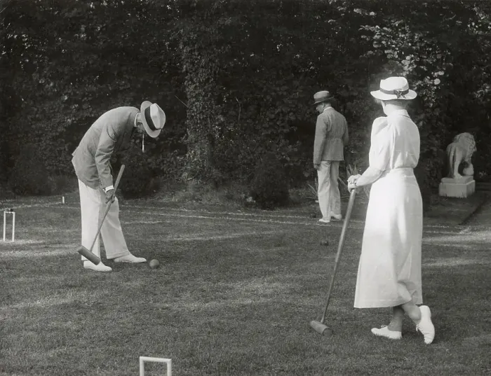 Framed Print : King Gustav V of Sweden plays his nation's favourite sport, croquet. Date: 1930s Framed Print : King Gustav V of Sweden plays his nation's favourite sport, croquet. Date: 1930s