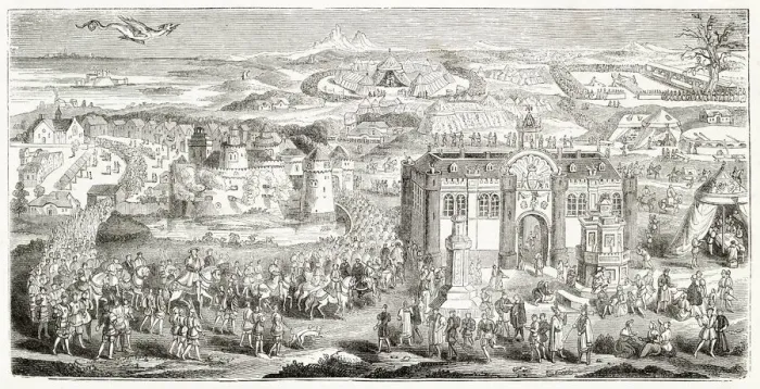 Framed Print : King Henry VIII meeting with King Francis I of France at the Field of the Cloth of Gold Framed Print : King Henry VIII meeting with King Francis I of France at the Field of the Cloth of Gold