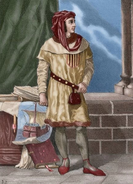 King James II of Aragon (1267-1327). Engraving. Colored