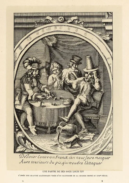 Framed Print : King Louis XIV depicted playing dice at a gaming table Framed Print : King Louis XIV depicted playing dice at a gaming table