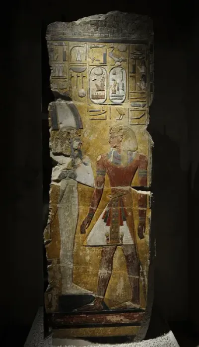 Framed Print : King Seti I in front of the God Osiris. Fragment of a pillar Framed Print : King Seti I in front of the God Osiris. Fragment of a pillar