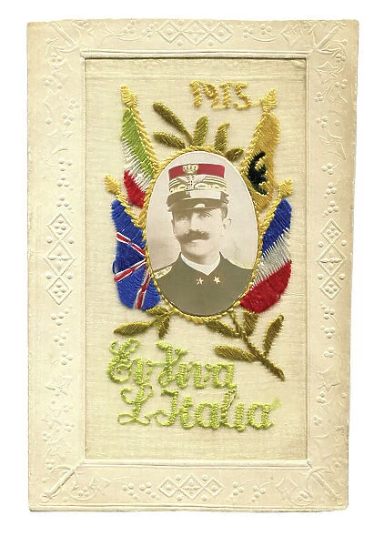 King Victor Emmanuel of Italy on a silk postcard