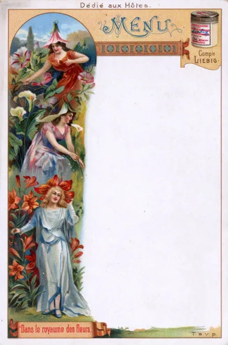 Framed Print : In the Kingdom of Flowers - Liebig Blank Menu Card Framed Print : In the Kingdom of Flowers - Liebig Blank Menu Card
