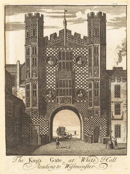 Framed Print : The King's Gate, Holbein Gate or Cockpit Gate, London, 1720s