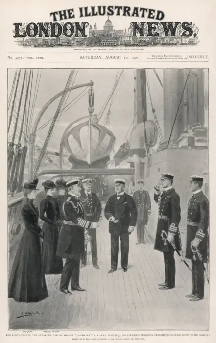 Framed Print : The Kings Visit to the Antarctic exploring ship Discovery Framed Print : The Kings Visit to the Antarctic exploring ship Discovery