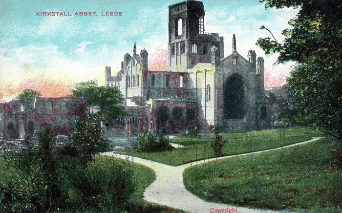 Framed Print : Kirkstall Abbey, Leeds - a well-preserved, ruined Cistercian monastery on the banks of the River Aire in Leeds, West Yorkshire