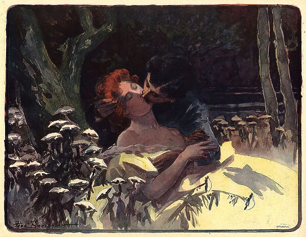 The Kiss. This painting portrays a young, red haired lady sharing a kiss