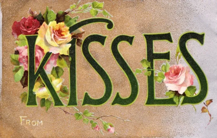 Framed Print : Kisses postcard - Valentines Framed Print : Kisses postcard - Valentines