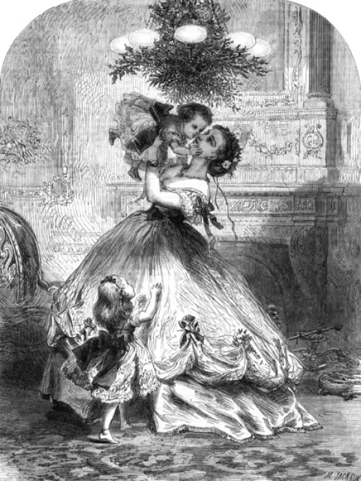 Framed Print : Kissing under the mistletoe, 1865 Framed Print : Kissing under the mistletoe, 1865