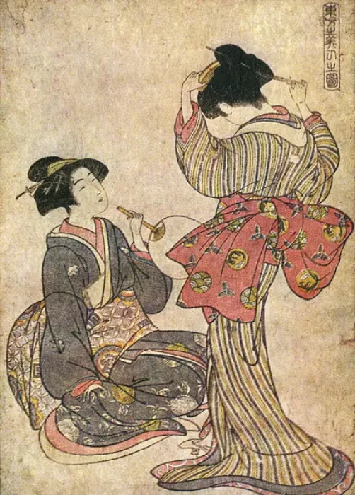 Framed Print : Kitao Shigemasa print - Two Girls Framed Print : Kitao Shigemasa print - Two Girls
