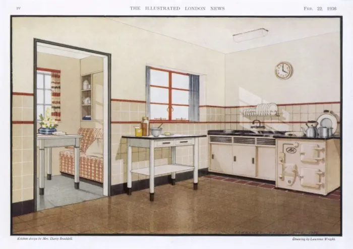 Framed Print : Kitchen with Aga 1936 Framed Print : Kitchen with Aga 1936