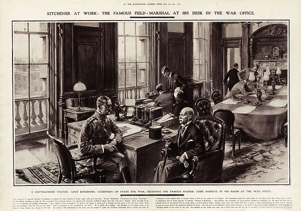 Kitchener sitting his desk in the War Office