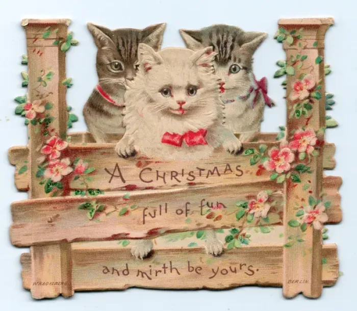 Framed Print : Three kittens on a cutout Christmas card Framed Print : Three kittens on a cutout Christmas card