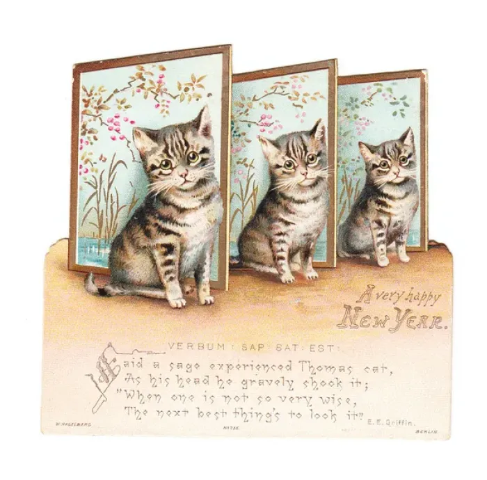 Framed Print : Three kittens on a cutout New Year card Framed Print : Three kittens on a cutout New Year card