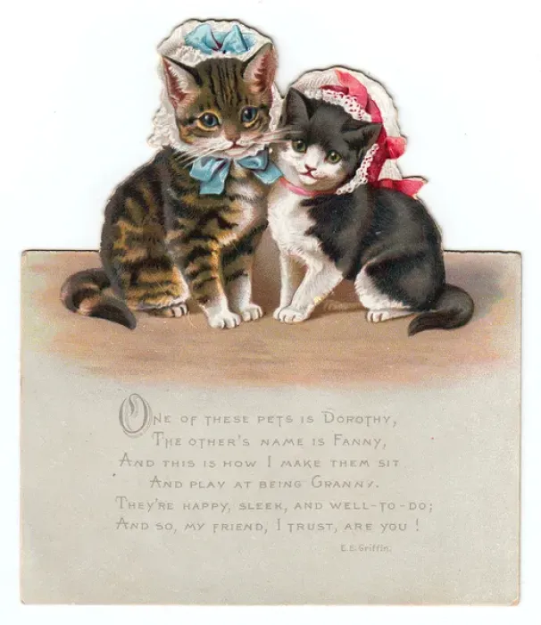 Framed Print : Two kittens, Jack and Nell, on a cutout Christmas card Framed Print : Two kittens, Jack and Nell, on a cutout Christmas card