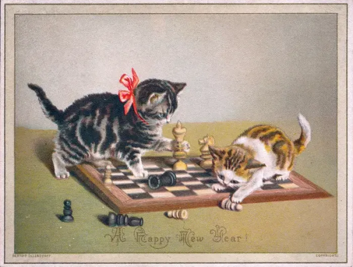 Framed Print : Two kittens on a New Year card