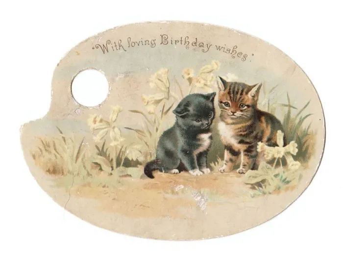 Framed Print : Two kittens on a palette-shaped birthday card