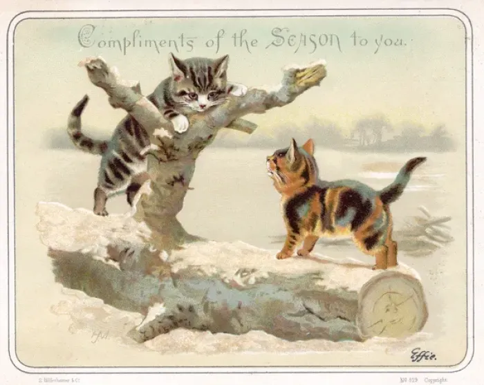 Framed Print : Two kittens in the snow on a Christmas card Framed Print : Two kittens in the snow on a Christmas card