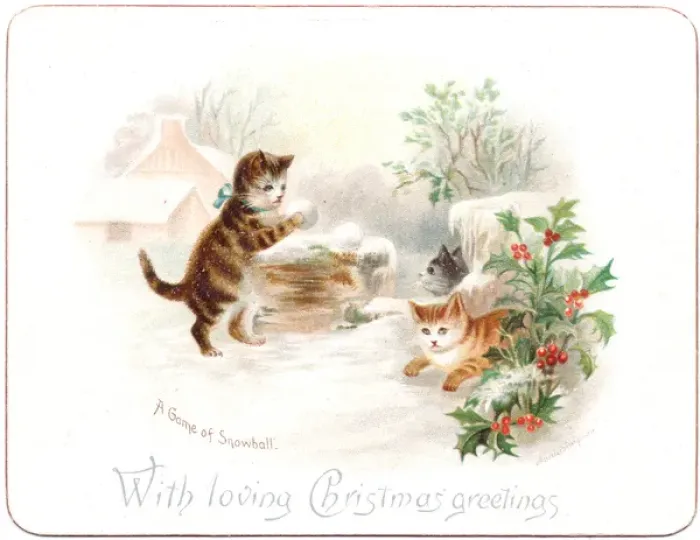Framed Print : Three kittens snowballing on a Christmas card Framed Print : Three kittens snowballing on a Christmas card
