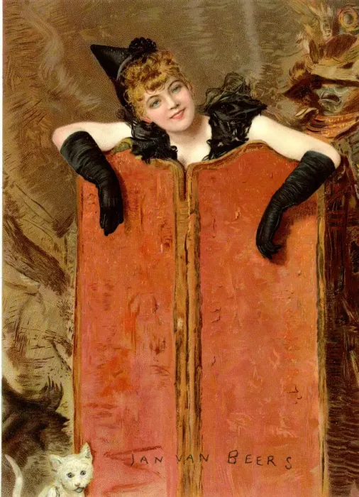Framed Print : Kittens - young woman looking over a screen