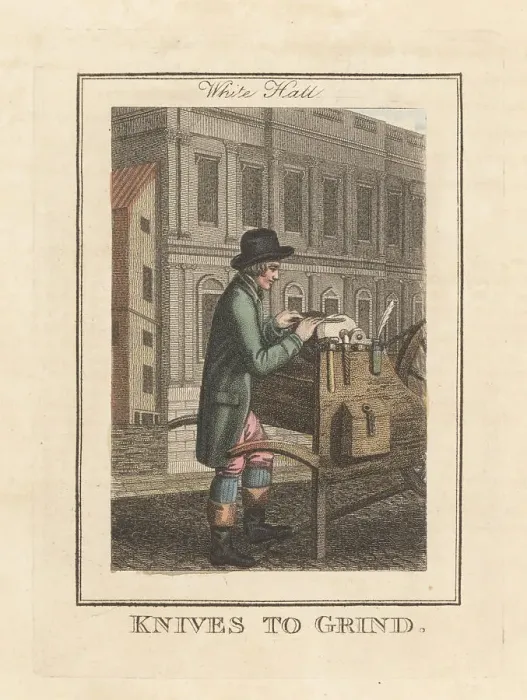 Framed Print : Knife-grinder in front of Whitehall, London, 1805 Framed Print : Knife-grinder in front of Whitehall, London, 1805