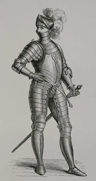 Framed Print : Knight in armour. Engraving from a design by Cesare Framed Print : Knight in armour. Engraving from a design by Cesare