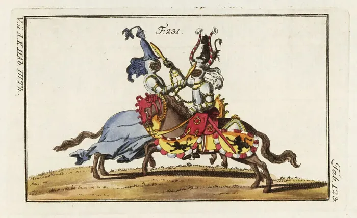 Framed Print : Two knights in armor in a tournament duel with cudgels Framed Print : Two knights in armor in a tournament duel with cudgels