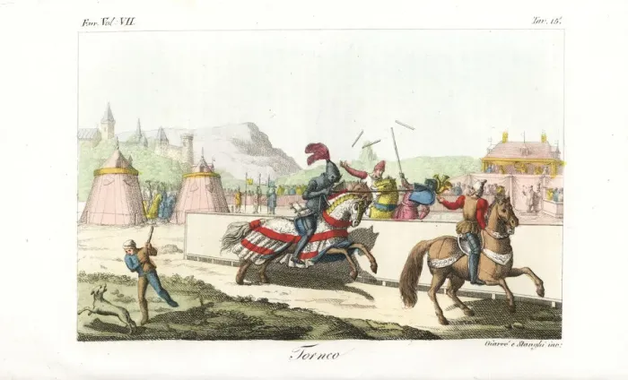 Framed Print : Knights in armour on horseback jousting in Framed Print : Knights in armour on horseback jousting in