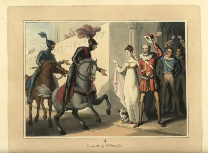 Framed Print : Two knights in armour leave a castle to head to a tournament Framed Print : Two knights in armour leave a castle to head to a tournament
