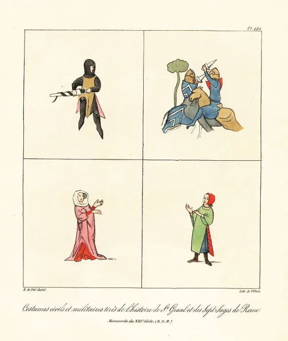 Framed Print : Knights in helm, hauberk, tunic, with swrod and shield, and woma Framed Print : Knights in helm, hauberk, tunic, with swrod and shield, and woma