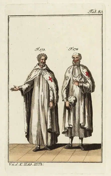 Framed Print : Two Knights Templar in house wear or monastery robes Framed Print : Two Knights Templar in house wear or monastery robes