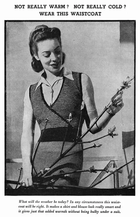 Framed Print : Knitted sleeveless waistcoat, circa 1941 Framed Print : Knitted sleeveless waistcoat, circa 1941