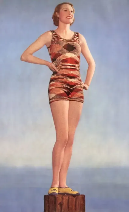 Framed Print : Knitted swimming costume, c. 1935 Framed Print : Knitted swimming costume, c. 1935