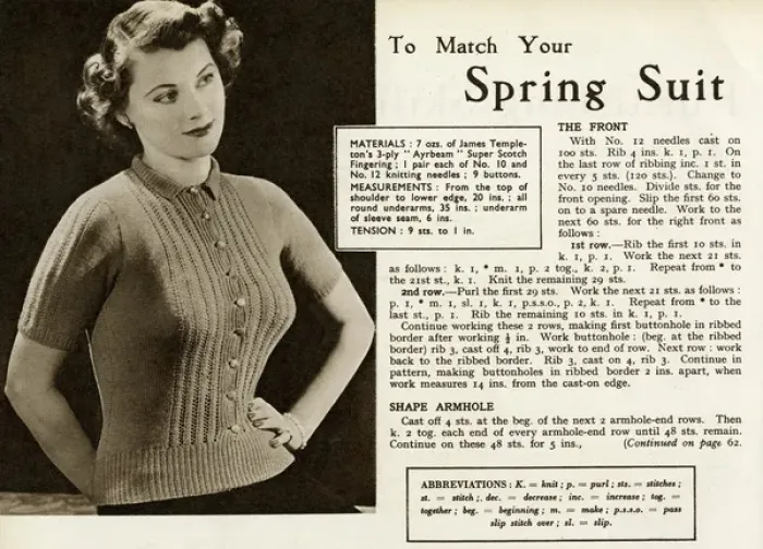 Framed Print : Knitting pattern 1949 Framed Print : Knitting pattern 1949