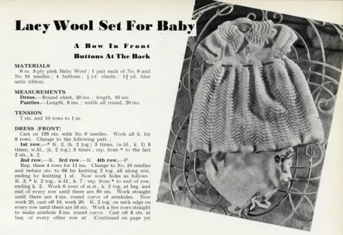 Framed Print : Knitting pattern for a baby 1941 Framed Print : Knitting pattern for a baby 1941