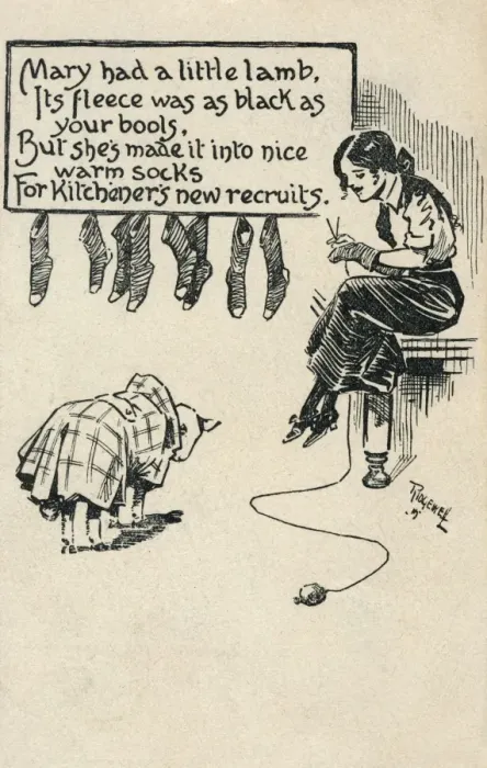 Framed Print : Knitting postcard, WW1 Framed Print : Knitting postcard, WW1