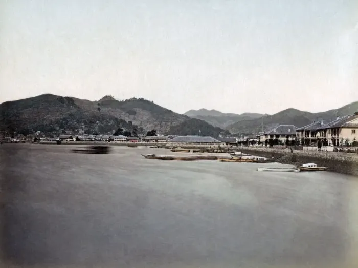 Framed Print : Kobe Bund, Japan, circa 1880s. Date: circa 1880s Framed Print : Kobe Bund, Japan, circa 1880s. Date: circa 1880s