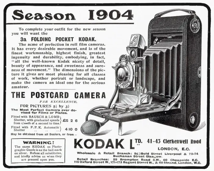 Framed Print : Kodak compact folding camera with roll film. Date: 1904 Framed Print : Kodak compact folding camera with roll film. Date: 1904