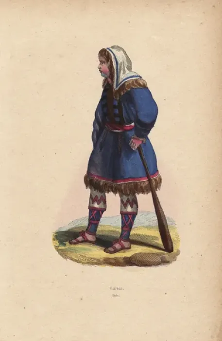 Framed Print : Koryak man in fur-lined hat and coat, holding a cudgel Framed Print : Koryak man in fur-lined hat and coat, holding a cudgel