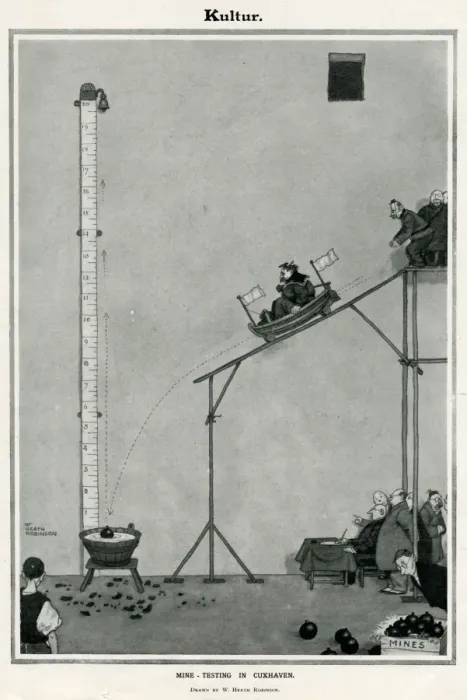 Framed Print : Kulture - Mine-Testing at Cuxhaven, WW1 Heath Robinson Framed Print : Kulture - Mine-Testing at Cuxhaven, WW1 Heath Robinson