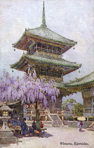 Kyoto, Japan - Pagoda and Wisteria blossom at Kiyomizu-dera