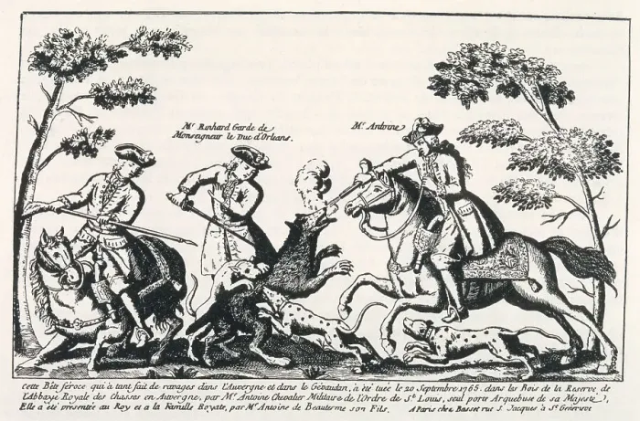 Framed Print : LA BETE DU GEVAUDAN The death of the beast Date: 1767 Framed Print : LA BETE DU GEVAUDAN The death of the beast Date: 1767