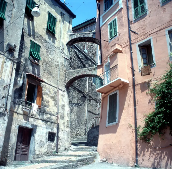 Framed Print : La Pigna, the historic old town of Sanremo Date: circa 1985 Framed Print : La Pigna, the historic old town of Sanremo Date: circa 1985