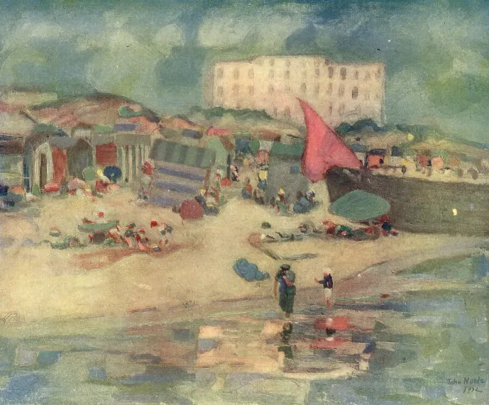 Framed Print : La Plage. An oil painting of a French seaside scene Framed Print : La Plage. An oil painting of a French seaside scene