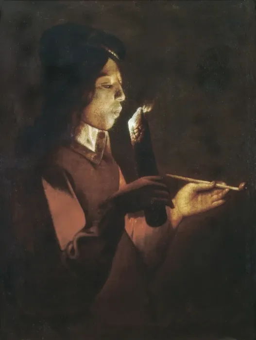 Framed Print : LA TOUR, Georges de (1593-1652). The Young Smoker Framed Print : LA TOUR, Georges de (1593-1652). The Young Smoker